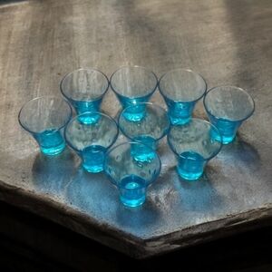 Vintage 1960s Hazel-Atlas Turquoise Capri Dots Whiskey Glasses (Set of 9)